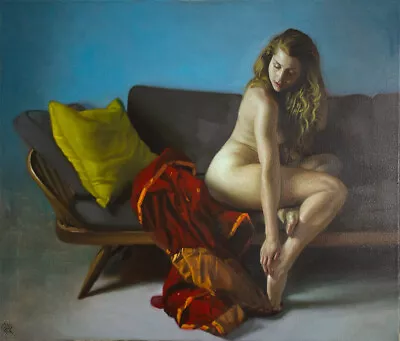 Original Unframed Oil Painting Female Nude Girl Artwork Blonde Woman Sitting • £770