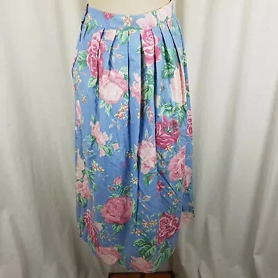 Vintage Floral Pleated Hippie Boho Maxi Twirl Skirt Antique Roses Womens 10 80s • $29.99