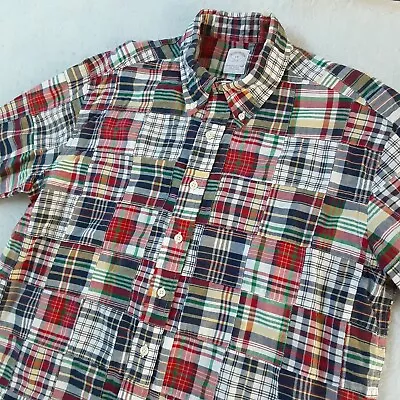 Brooks Brothers 346 Patchwork Shirt Men's Large Plaid Madras Button Short Sleeve • $29