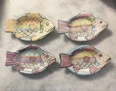 Mackenzie Childs Victoria And Richard 7.75  SMALL  FISH PLATES Set Of 4 • $179.95