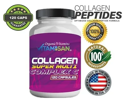 Premium Collagen Peptides Pills Hydrolyzed Anti-Aging (Types IIIIIIVX) 120 • $12.03