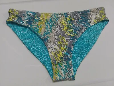 Amoena Sz 12  California Party Swimsuit Bikini Bottom Reversible Yellow/Aqua NWT • $19.99