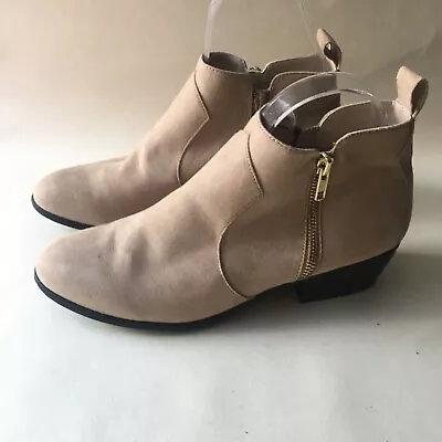 £20.98 • Buy RED HERRING ANKLE BOOTS Beige Faux Suede NEW BNWT UK 7 40 Block Low Heel Zip