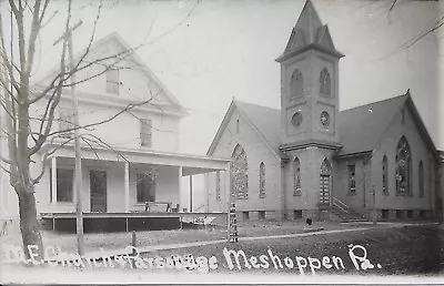 M E Church & Parsonage Meshoppen PA RPPC Real Photo Vintage Postcard Used 1911 • $20