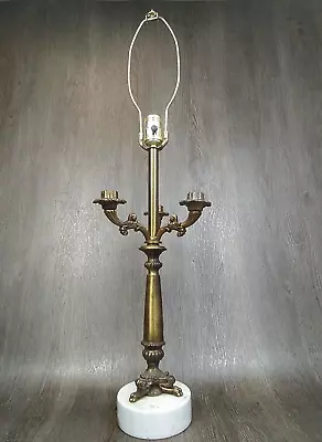 L&L Loevsky Brass Candelabra Table Lamp 30  Marble Base Hollywood Regency Ornate • $169.99