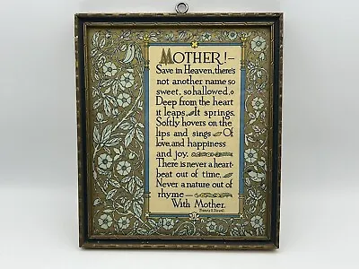 Antique Framed Under Glass Motto Print~Art Deco~Mother Poem~Francis E. Straw • $12.50