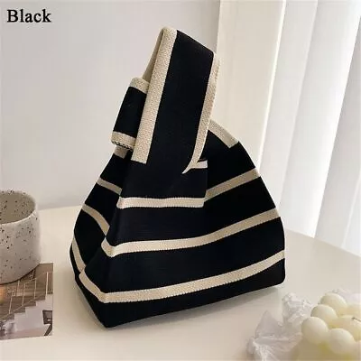 Reusable Handmade Shopping Bags Plaid Tote Bag Knot Wrist Bag Knit Handbag • £5.51
