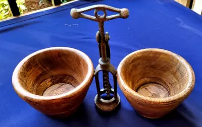 Mud Pie Mango Wood Double Dip Bowl With Decorative Metal Cork Screw • $7