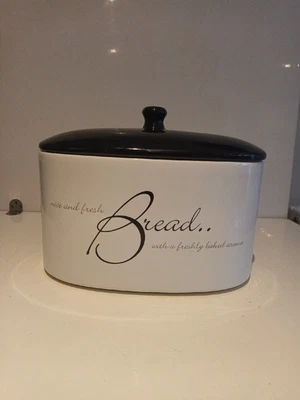 £19.99 • Buy Price & Kensington Rare Decorated Script White Bread Crock Bin Ceramic Black Lid