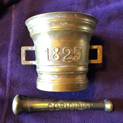 1825 Pharmacy Pestle Morter Medicine Grinder Bronze Corsican Vessel Doctor Art • $29.83