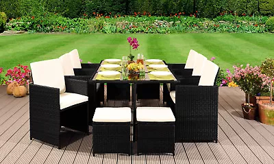 10 Seater Rattan Garden Furniture Set - 6 Chairs 4 Stools & Dining Table • £389.99