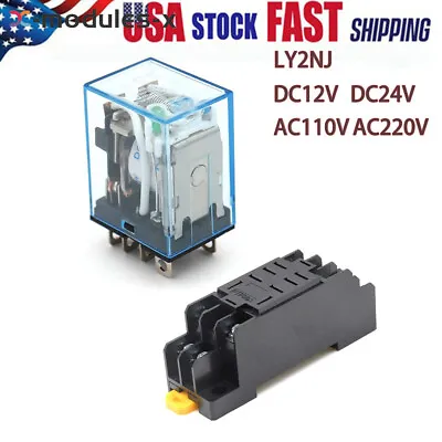 12V 24V 110V 220V AC/DC Coil Power Relay LY2NJ DPDT 8Pin HH62P JQX-13F + Base US • $6.49