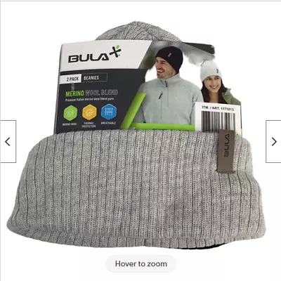 Bula Beanies Hat Adult (One Size Blue/ Gray Merino) Wool Blend Skully 2 Pack NWT • $14.02