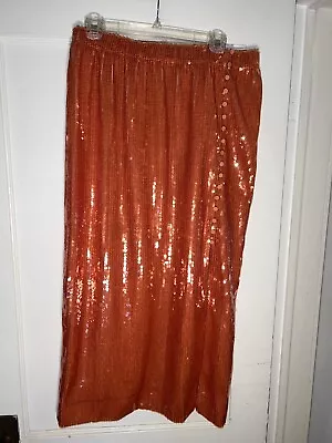 J Crew NWT Pull-on Sequin Midi Skirt Orange Side Slit Column Pencil Size M • $86.80
