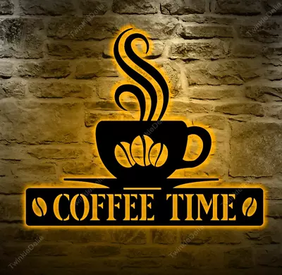 Personalized Coffee Metal Sign With LED LightHousewarming Gift Decor Kitchen • $56.95