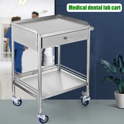 Dental Lab Medical Trolley Mobile Rolling Cart Stainless Steel Cart W/ Drawer • $145.35