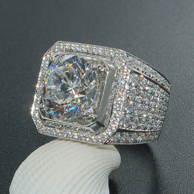 £7.18 • Buy Men's 2 CT Simulated Diamond Rings 925 Sterling Silver Rings Wedding Luxury Ring