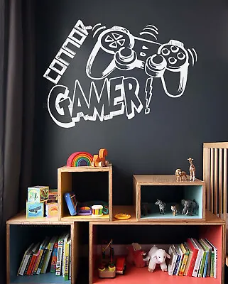 Personalised Gaming Wall Sticker GAMER! Vinyl Art Decal PS Bedroom Boy Cave G1 • £15.87