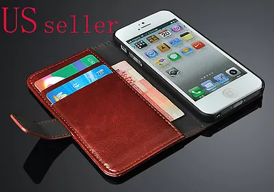 New Vintage Retro Book Style Leather Flip Wallet Case Cover FOR IPHONE 5 5S USA • $8.90