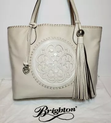 Brighton Ferrara Coll. Gabriella Winter White Medallion Tasseled Tote Purse $530 • £384.72