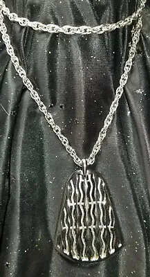 Vintage Runway Crown Trifari Modernist Silver Tone Pendant Necklace  • $40