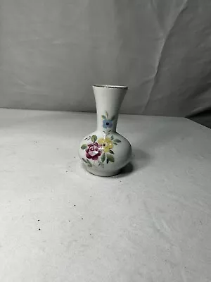 Vintage Porcelain Vase Hand Painted Floral Pattern Gold Rim   • $7