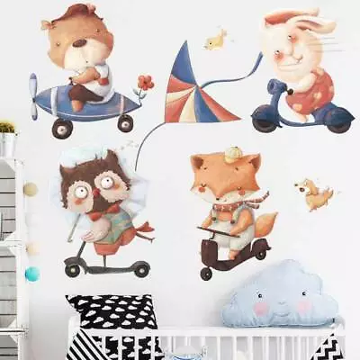 Cute Animal Riding Kite Kids Wall Sticker Decal Baby Cot Nursery Decor Art Mural • £18