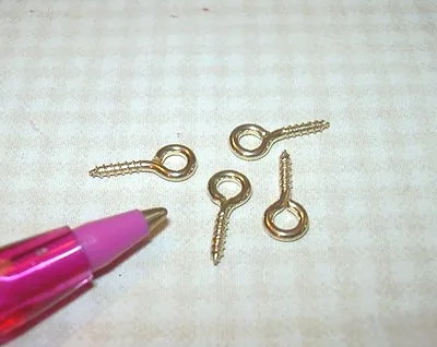 Miniature Small Brass Eye Screws (4 Ct) 1/2  (1.3 Cm) Long: DOLLHOUSE Hardware • $1.49