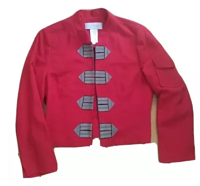 VTG Platine Paris Red Military Band Open Cropped Jacket Blazer Sz 38 Punk P XS • $39.99