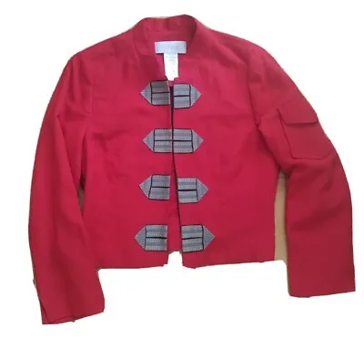 $39.99 • Buy VTG Platine Paris Red Military Band Open Cropped Jacket Blazer Sz 38 Retro P XS