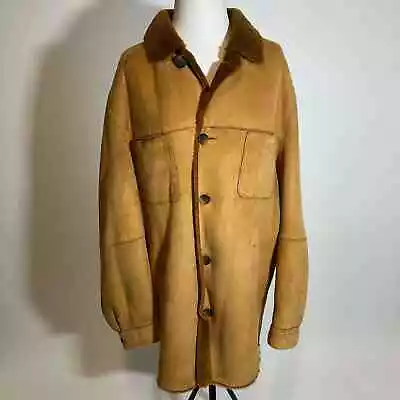UGG Tan Genuine Suede Leather Jacket Shearling Faux Fur Lining Mens Size XL • $298