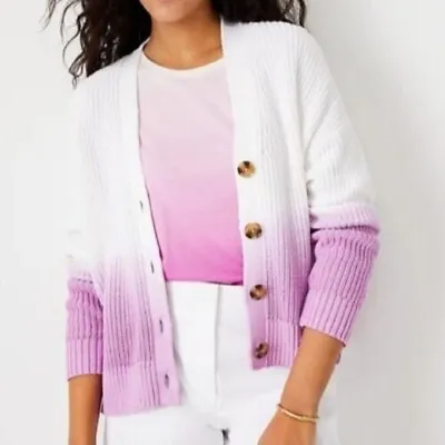 $26.99 • Buy Ann Taylor Ombre Cardigan Purple Lilac White Large Cozy Oversized Chunky :)