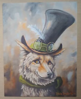 PRINT~~~Steampunk~~~COYOTE~~~Top Hat~Whimsical~ART~~8 1/2  X 11 ~modern~Wildlife • $15