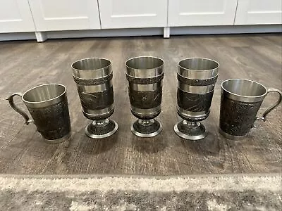 Mullingar Irish Pewter Deer Elk Themed Goblets And Cups Made In Ireland Set Of 5 • $30