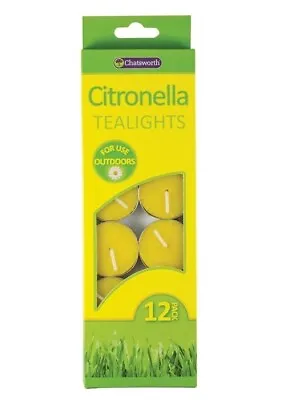 Chatsworth Pack Of 12 Citronella Tealight Candles Outdoor Insect Repellent • £2.69