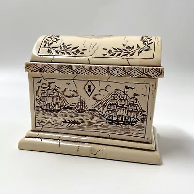 1998 FIGI TREASURE BOX HINGED WITH SHIPS WHALE LIGHTHOUSE & ANCHOR Trinkets Box • $25