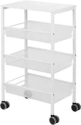 4Tier Kitchen Island Storage Basket Cart Rolling Utility Cart Serving Cart White • $34.99