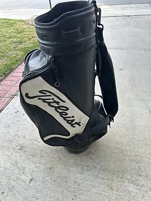 Vintage Titleist Staff Cart Golf Bag Black & White Leather 6 Way Divider • $159.99