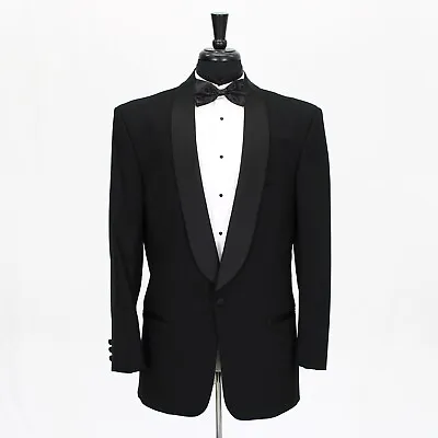 Bespoke 42L Black Tuxedo Jacket Blazer Solid 1B Wool • $49.99