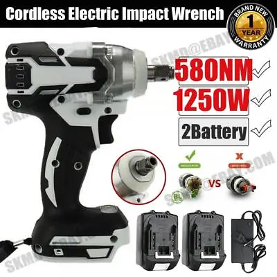 580NM 1/2  Cordless Impact Wrench Brushless Fit 18V Makita 2 Battery + Charger • £32.99