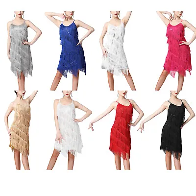 £10.79 • Buy Womens Shiny Sequins Fringed Dress Ladies 1920'S Samba Tango Latin Dance Costume