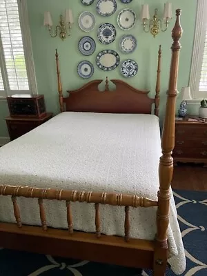 Queen Vintage Maple Bed 4 Poster Pediment Headboard Jinny Lind Style Footboard • $699