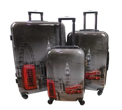 Lightweight 4 Wheel Hard Shell PC London Printed Luggage Suitcase Cabin Bag PC05 • £139.95