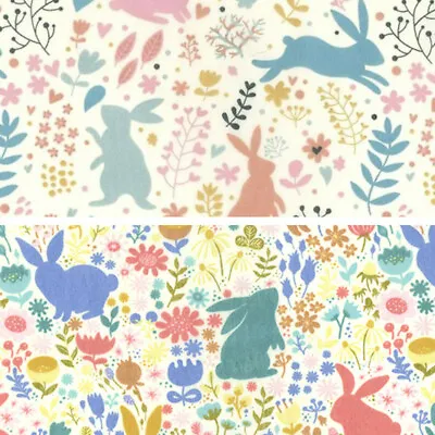 Polycotton Fabric Bunny Rabbits Easter Watership Down Floral • £2.70