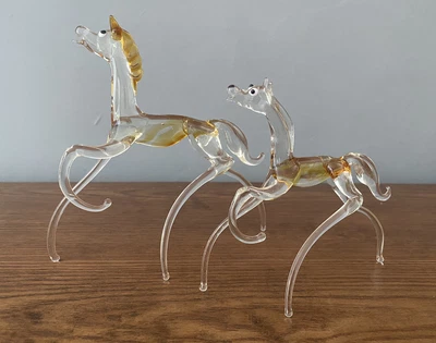 £10 • Buy VINTAGE  RETRO HANDBLOWN GLASS RUNNING HORSE & FOAL FIGURINES Murano ? 🫏