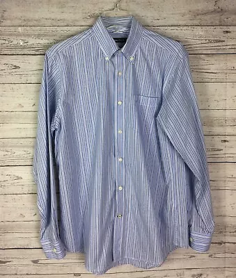 Nautica Men’s Blue Striped Long Sleeve 100% Cotton Logo Button Down Shirt Size M • $12.99