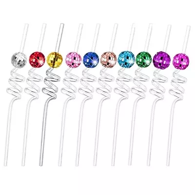 Multicolor Mirror Disco Ball 70s Decorative Straws Mini Straw Party Decorations✅ • £8.48