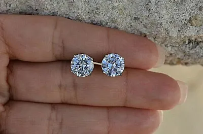 4 Ct Round Cut GRA Moissanite VVS1/D Solitaire Stud Earring 14K White Gold 8mm • $105