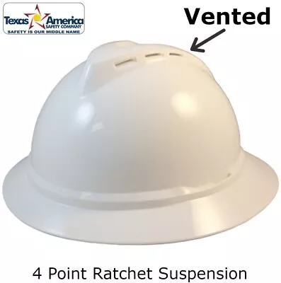 MSA Advance Full Brim Vented Hard Hat With 4 Pt Ratchet Suspension - White • $37