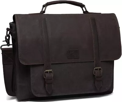 Messenger Bag For Men Water-Resistant Waxed Canvas Fits 15.6 Inch Laptop Brief • $92.25